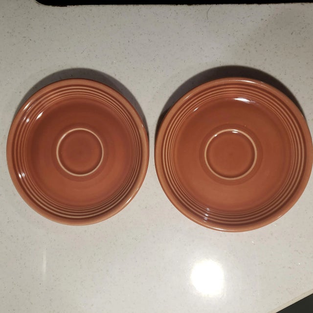 1950s Fiesta Ware Rose Tea Cup & Saucer Set by Homer Laughlin Pottery- 4 Pieces For Sale - Image 12 of 13