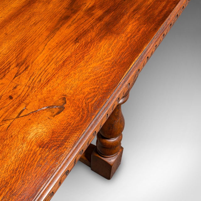 Brown 6 Seat Antique Dining Table, English, Oak, Country Kitchen, Refectory, Edwardian For Sale - Image 8 of 12