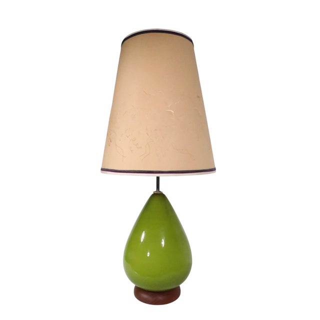Mid 20th Century Green Glass Table Lamp With Original Shade For Sale - Image 9 of 12