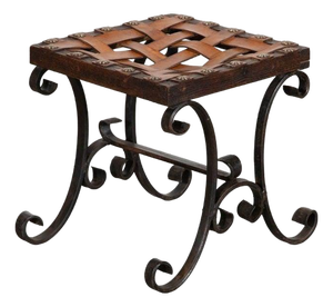 Mid-Century Spanish Brutalist Wrought Iron and Leather Stool, 1960s