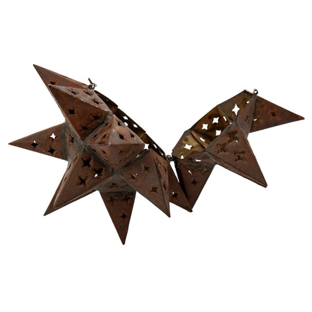 Metal Vintage Moroccan Style Pierced 18 Point Hinged Iron Star Candle Curio For Sale - Image 7 of 11
