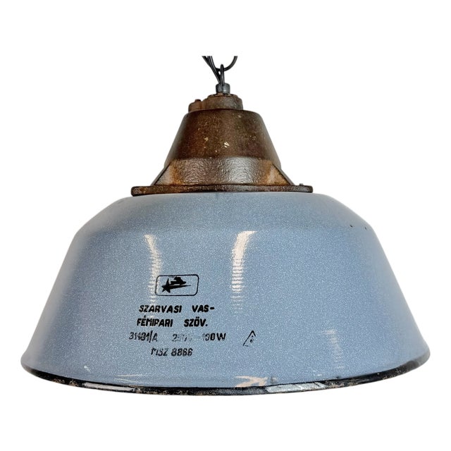 Industrial Grey Enamel and Cast Iron Pendant Light, 1960s For Sale