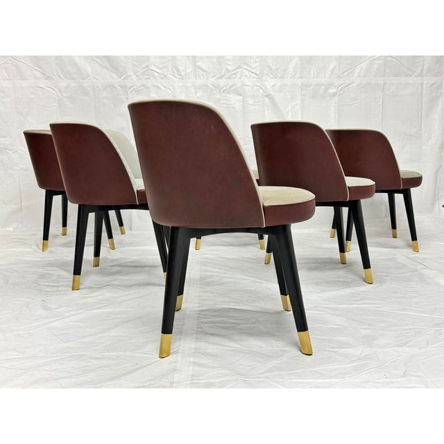 Brown Set of 6 Baxter "Colette" Chairs by Roberto Lazzeroni in Leather Brass For Sale - Image 8 of 18