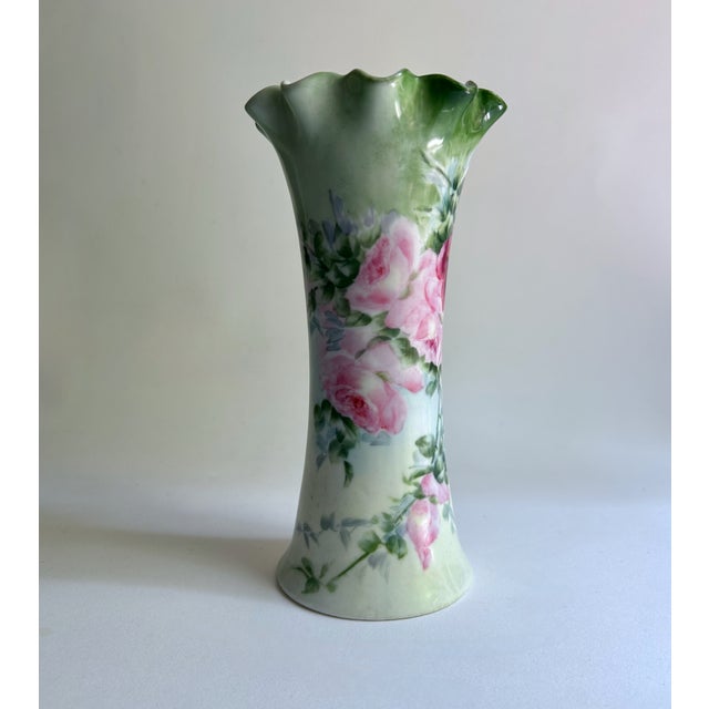 Leonard Circa 1900 Leonard Austria Roses Fluted Porcelain Vase For Sale - Image 4 of 17