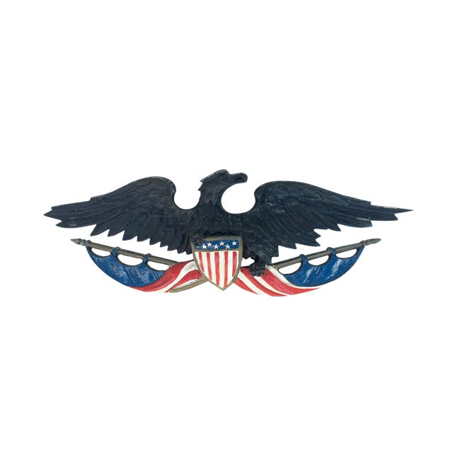 Cast Iron American Eagle Metal Wall Hanging With Crest and Flags Chairish