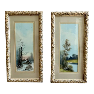 Pair Tonalist Pastel Landscape Paintings by William Henry Chandler