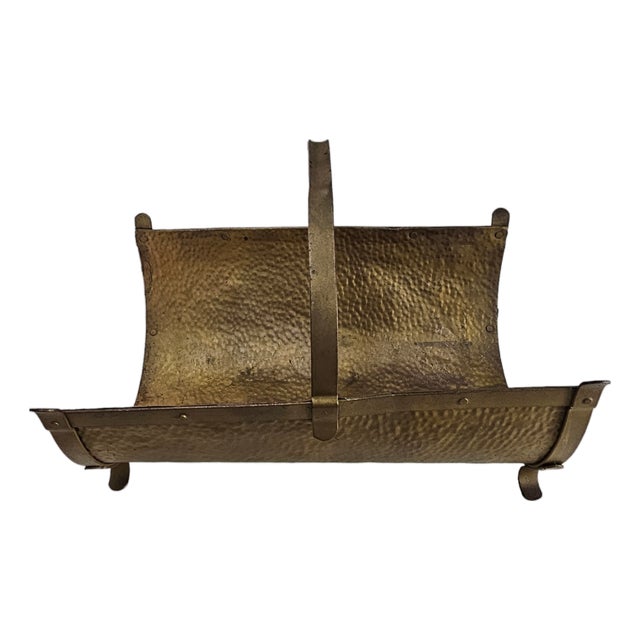 Circa 1920 American Arts & Crafts Hammered Metal Fireplace Log Holder For Sale