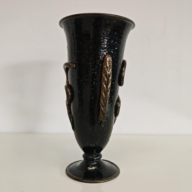 Artistic Murano Glass Vase, Snake Decoration, Pulegoso Napoleone Martinuzzi for Venini 1930s by Napoleone Martinuzzi For Sale - Image 3 of 18
