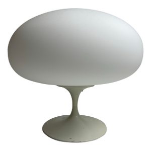 1950s Mid Century Frosted Glass Mushroom Lamp • Laurel Lamp Co. Retro Table Lamp • White Tulip Base • Mid-Century Modern Lighting