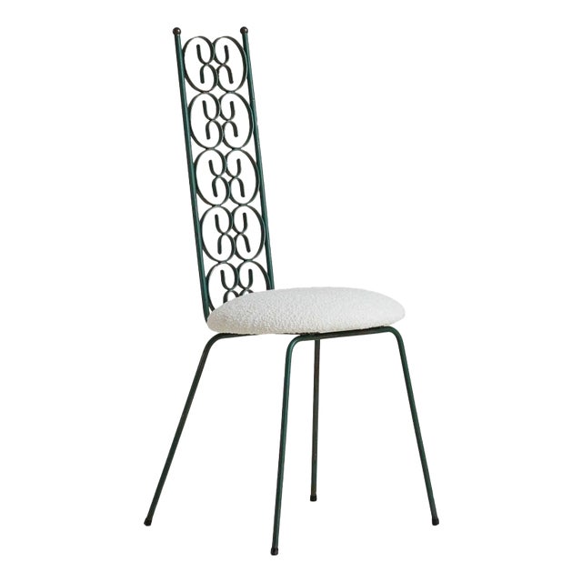 Grenada' Wrought Iron + Ivory Boucle Accent Chair Attributed to Arthur Umanoff For Sale