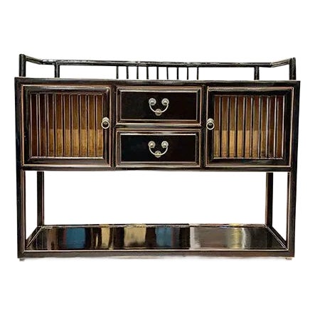 1980s Black Lacquer Stand Console Table For Sale
