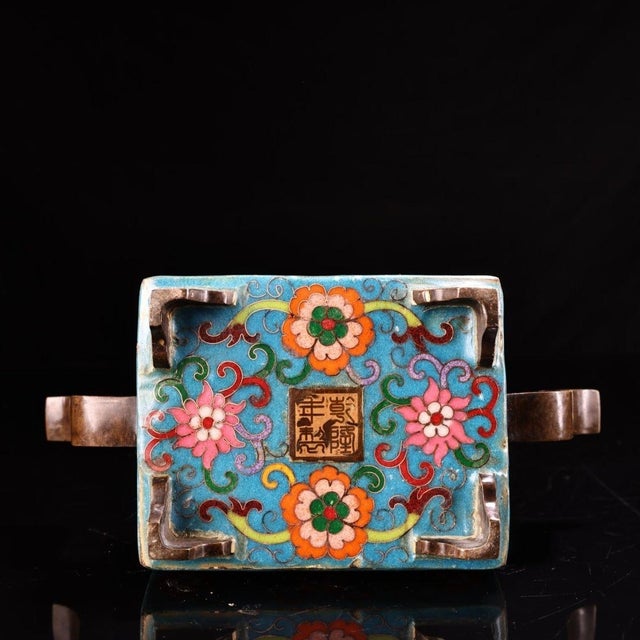 1980s Antique Gilt Bronze Cloisonné Enamel Incense Burner (Ding Shape) For Sale - Image 5 of 9