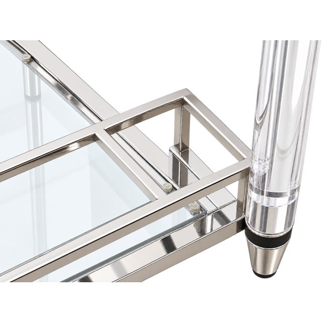 1970s 1970s Hollywood Regency Lucite, Chrome & Glass Two-Tier Bar Cart For Sale - Image 5 of 7