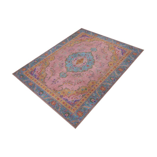 Shabby Chic Vintage 1990's Pink/Blue Wool Rug - 9'0'' X 11'11'' For Sale - Image 3 of 10