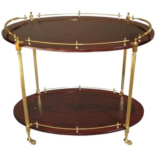 French Wood Mahogany & Brass Bar Tea Cart For Sale