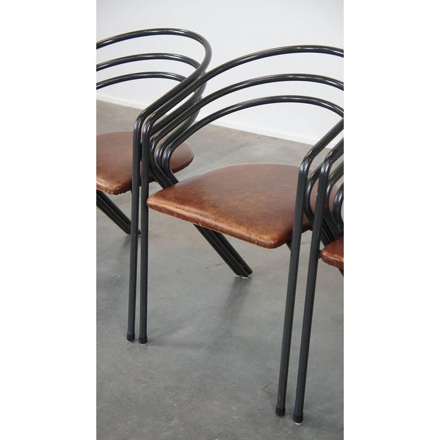 Metal Frame Dining Chairs with Leathers Seats, 1970s, Set of 4 For Sale - Image 11 of 15
