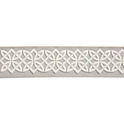 Sample, Scalamandre Celtic Embroidered Tape, Silver Grey Fabric For Sale