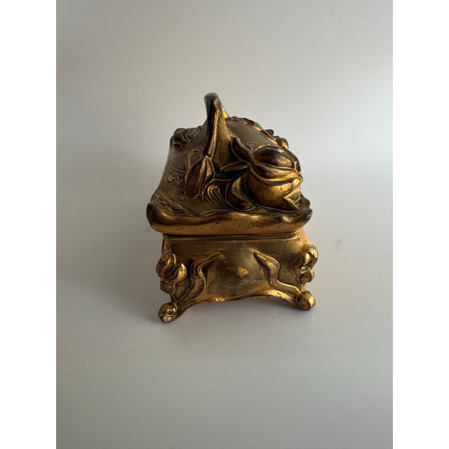 Metal Antique Art Nouveau Gilt Casket – Water Lily & Iris Relief by Benedict, c.1900s For Sale - Image 7 of 8