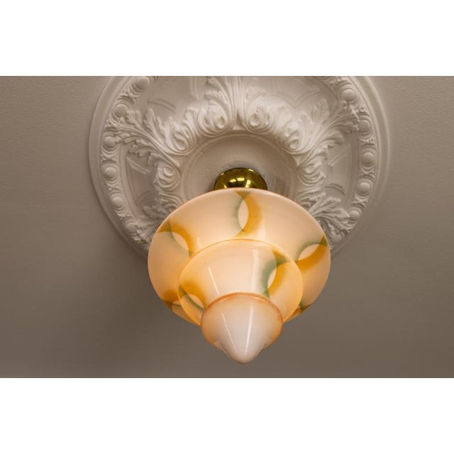 Metal Art Deco White Glass and Brass Pendant Light, Germany, 1930s For Sale - Image 7 of 18