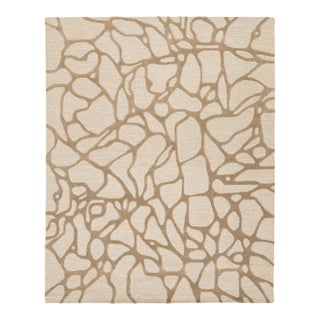 8x10 Organic Hand-Tufted Wool Area Rug - Sand & Cream Modern Abstract For Sale