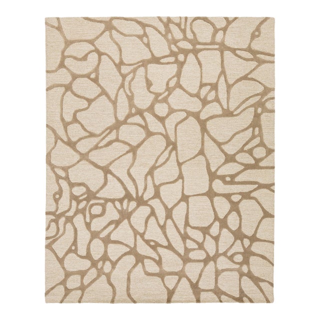 8x10 Organic Hand-Tufted Wool Area Rug - Sand & Cream Modern Abstract For Sale