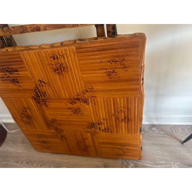 Late 20th Century Vintage Handcrafted Square Tiger Bamboo Bistro Folding Game Center Table X-Base For Sale - Image 5 of 16