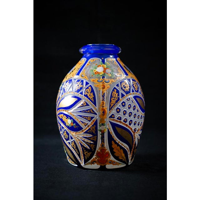 Blue and White Cut Crystal Overlay Vase with Enamel and Gilt Decoration, 19th Century For Sale - Image 10 of 16