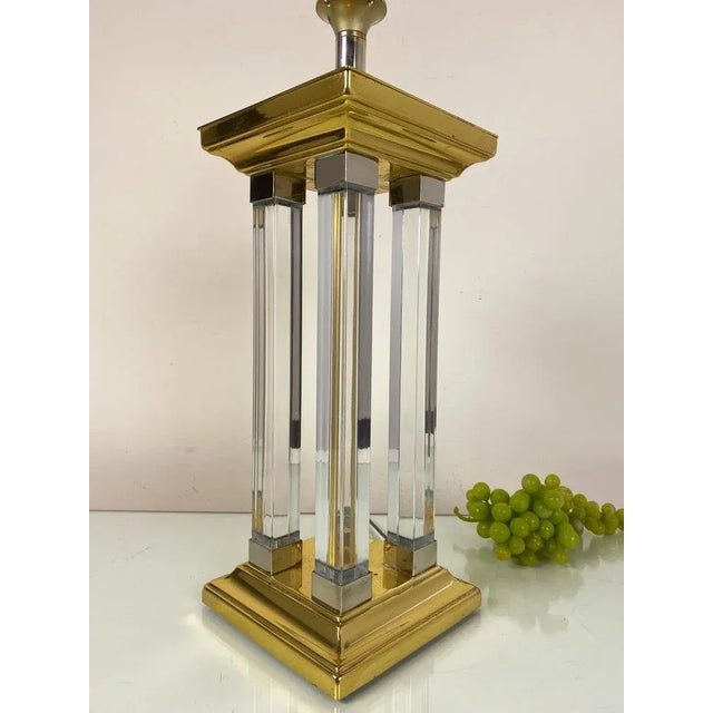 Hollywood Regency Vintage Brass and Glass Column Table Lamp, 1970s For Sale - Image 3 of 10