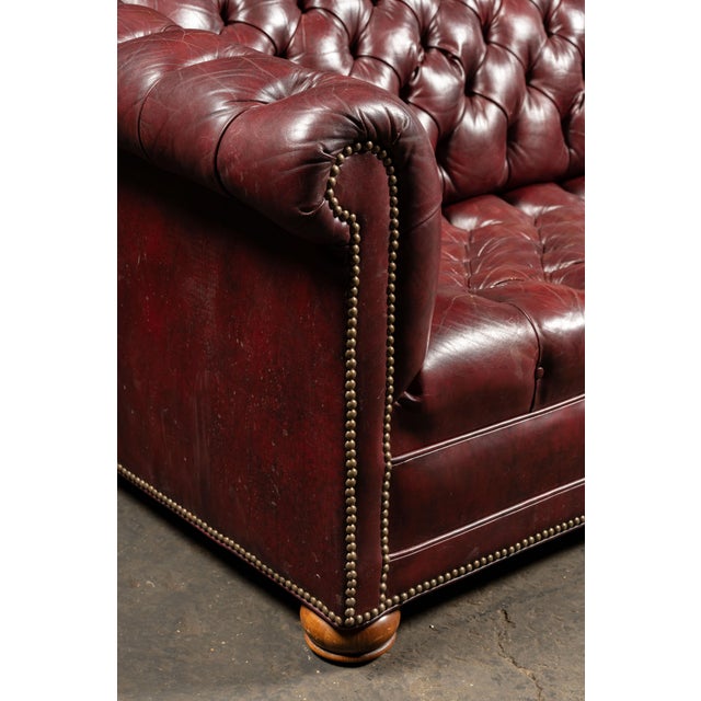 Vintage Tufted Leather Chesterfield Sofa in Burgundy For Sale In Chicago - Image 6 of 11