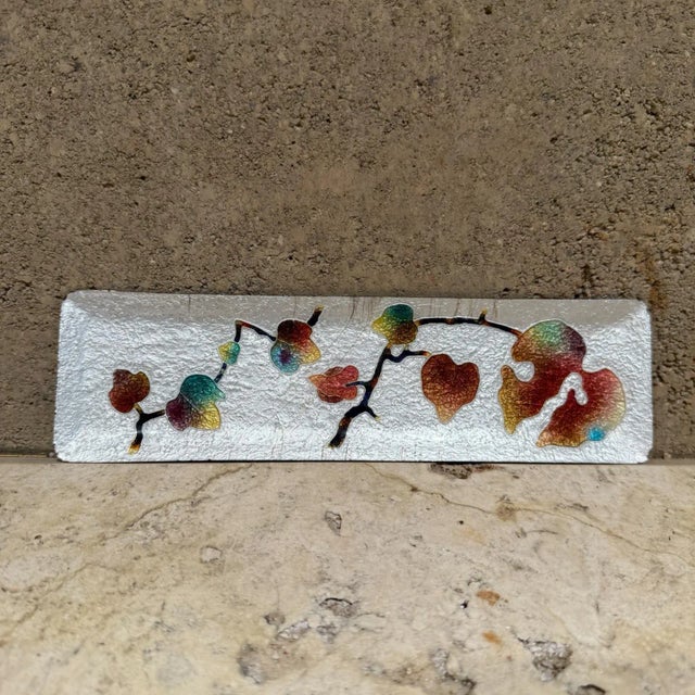 Late 20th Century Vintage Trinket Tray Colorful Flowers on Enamel For Sale - Image 5 of 8