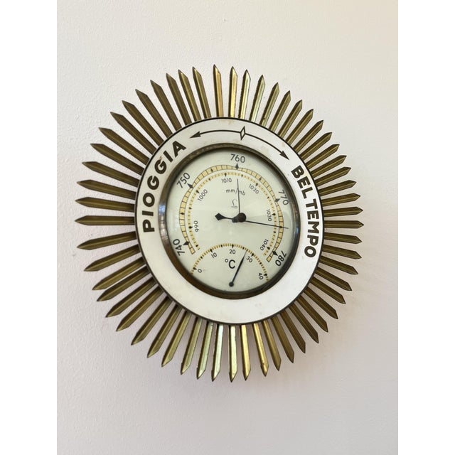 Mid-Century Brass Wall Barometer, 1950s Working and in good condition.