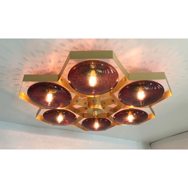 21st Century Hive Satin Brass Amethyst Bubbles Murano Flush Mount by Fabio LTD For Sale - Image 6 of 8