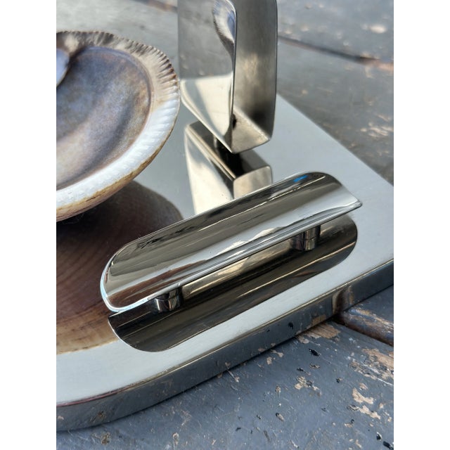 Rare Vintage Art Deco Mounted Natural Clam Shell + Chrome Cigar Tray, Circa 1930s For Sale - Image 9 of 16