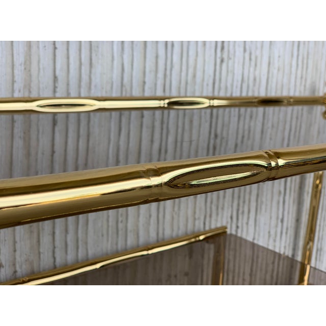 Mid-Century Modern Italian Faux Bamboo Gilt Metal Console With Smoked Glass For Sale - Image 9 of 13