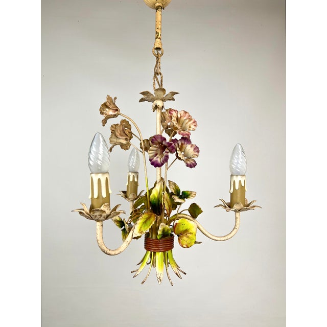 Vintage French Metal Flower Bouquet Three-Arm Chandelier, 1950s For Sale - Image 16 of 16