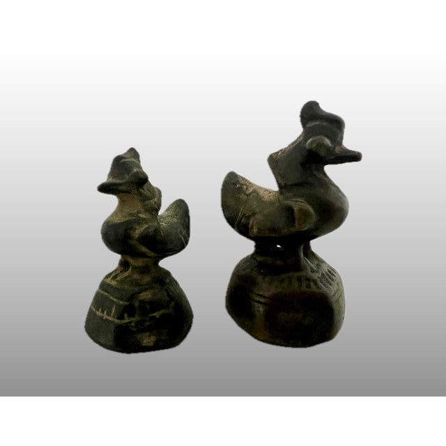 Antique South East Asian Bird Style Opium Weights, a Pair With Carved Wood Stand For Sale - Image 4 of 8