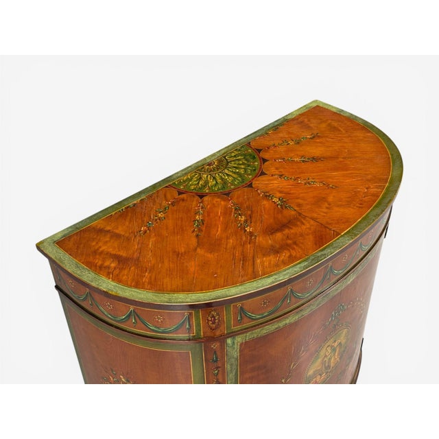 Edwardian, Adams Paint Decorated Demilune Cabinet, Inlaid Wood, 19th C. For Sale - Image 9 of 14