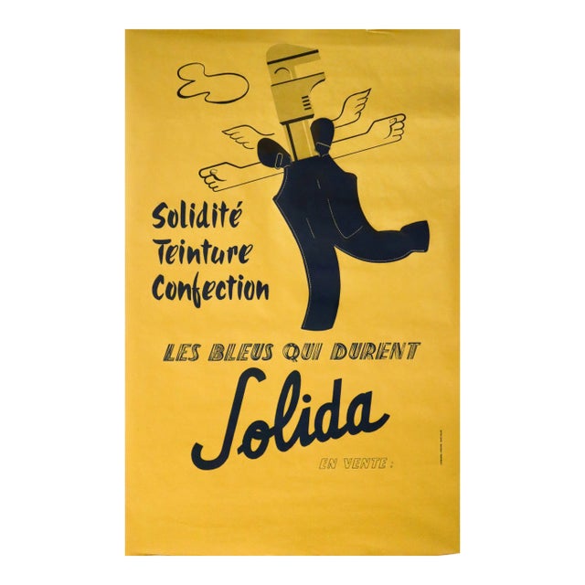 1940's French Men's Fashion Advertisement, Solida “Les Bleus Qui Durent” For Sale