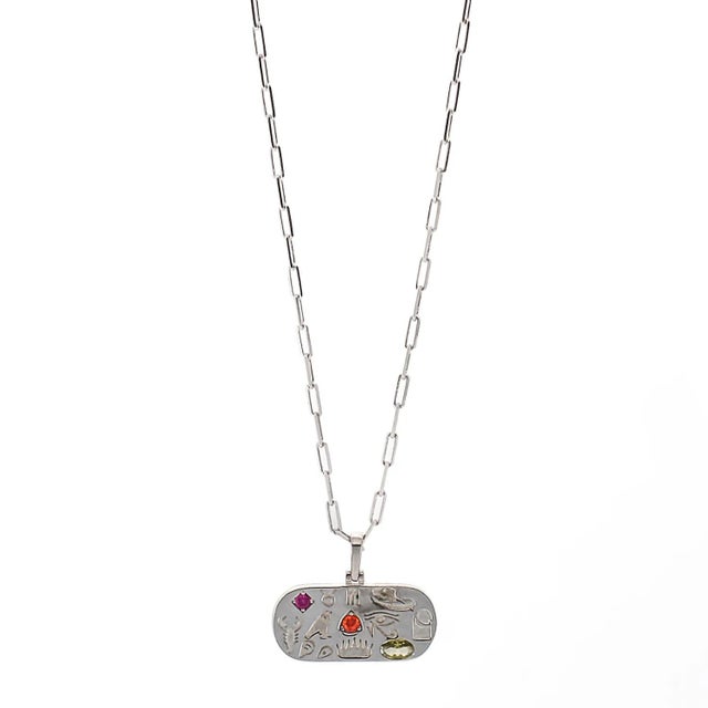 Egyptian Spiritual Symbols Silver Chain Necklace For Sale In Miami - Image 6 of 6