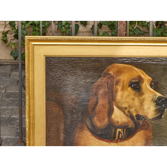 Victorian Oil Portrait of a Bloodhound Titled Odino, After Landseer, 1875 For Sale In Atlanta - Image 6 of 12