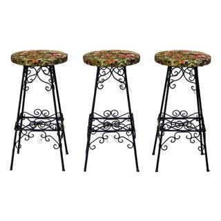 1950s Wrought Iron Mid Century Funky Stools Set of 3 For Sale