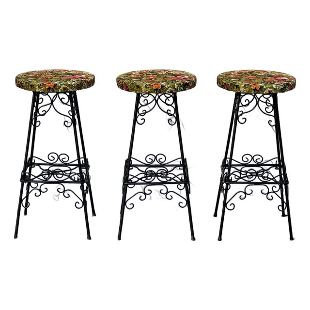 1950s Wrought Iron Mid Century Funky Stools Set of 3 For Sale