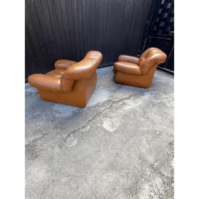 Set of Mid-Century Chairs in Cognac-Colored Leather, 1970s For Sale - Image 4 of 9