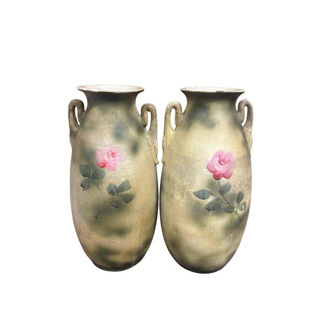 Nippon Morriage Hand-Painted Vases, a Pair For Sale - Image 4 of 12