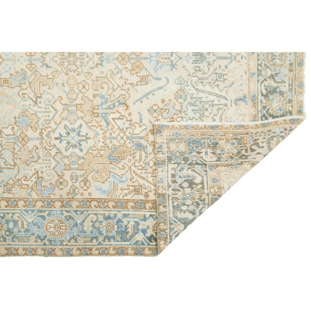 Antique Persian Heriz Wool Rug Handmade in Beige With Allover Pattern For Sale - Image 4 of 11