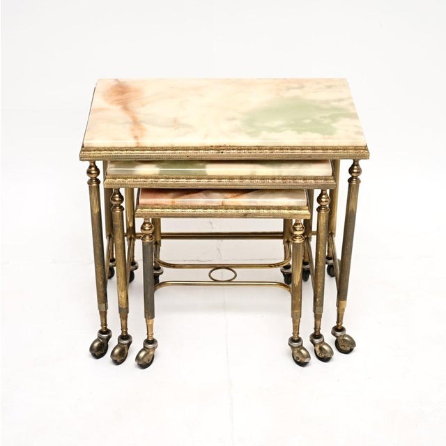 French Brass and Onyx Nesting Tables, 1930, Set of 3 For Sale - Image 11 of 11