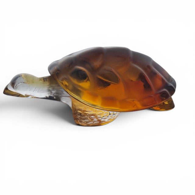 Glass Lalique France Tortue Caroline Amber & Satin Crystal Turtle Figurine For Sale - Image 7 of 12