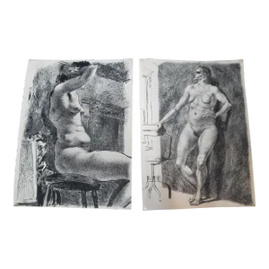 Federico Castellon Signed Unframed Ink on Paper Study of 2 Nudes