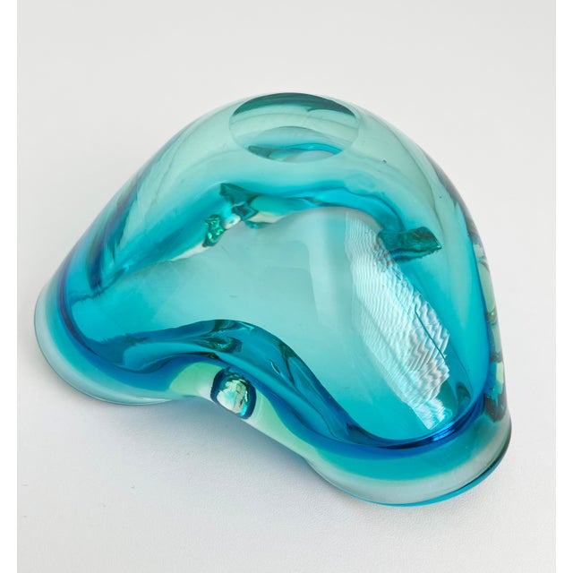 1960s Murano Style Blue Green Glass Ashtray Catchall Art Glass Bowl For Sale - Image 11 of 11