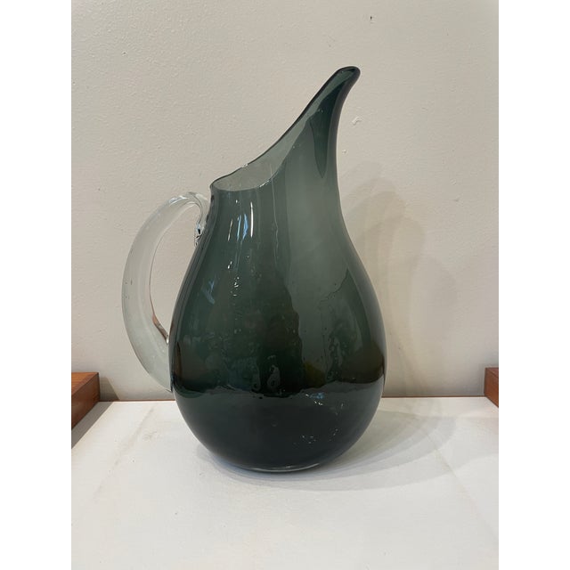 1950s 1950s Attributed to Blenko Seeded Glass Pitcher W Handle For Sale - Image 5 of 9